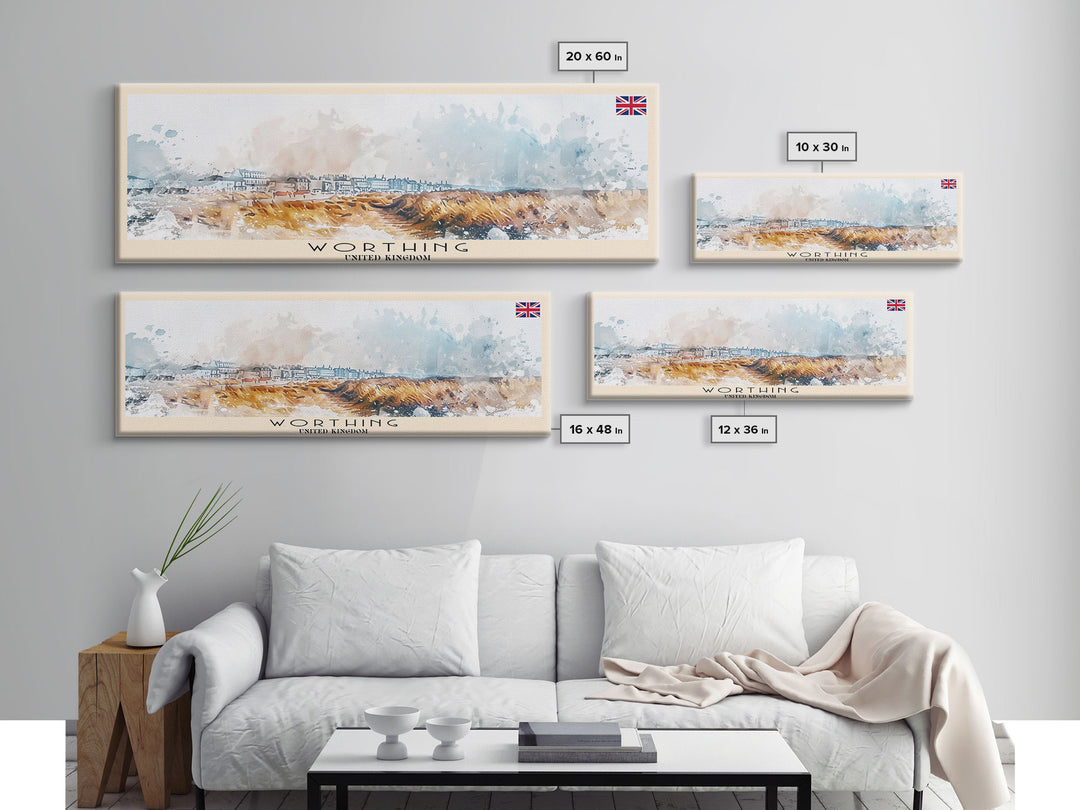 Worthing United Kingdom Wall Art, Panoramic Travel Poster, Panoramic Framed Canvas Print, City Wall Art, Wall Hanging Home Decor, Travel Art