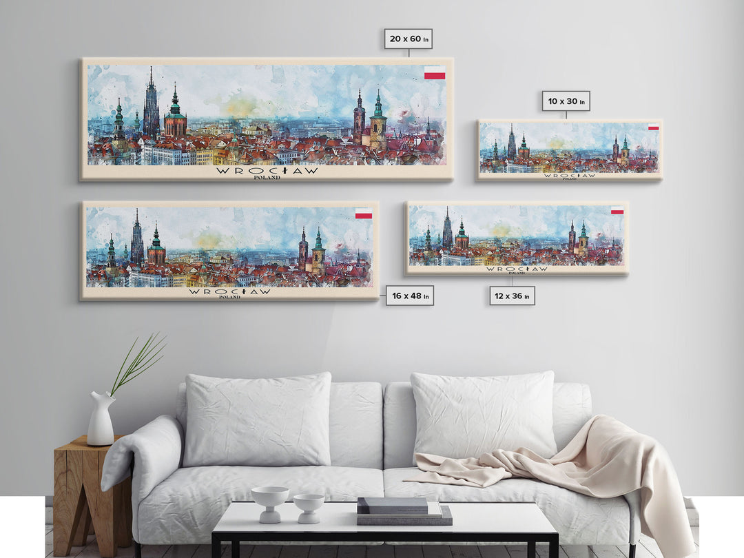 Wroclaw Poland Travel Print Wall Art, Panoramic City Art, Travel Art, Wall Decor, Vacation Gift, Framed Canvas Print Or Metal Art