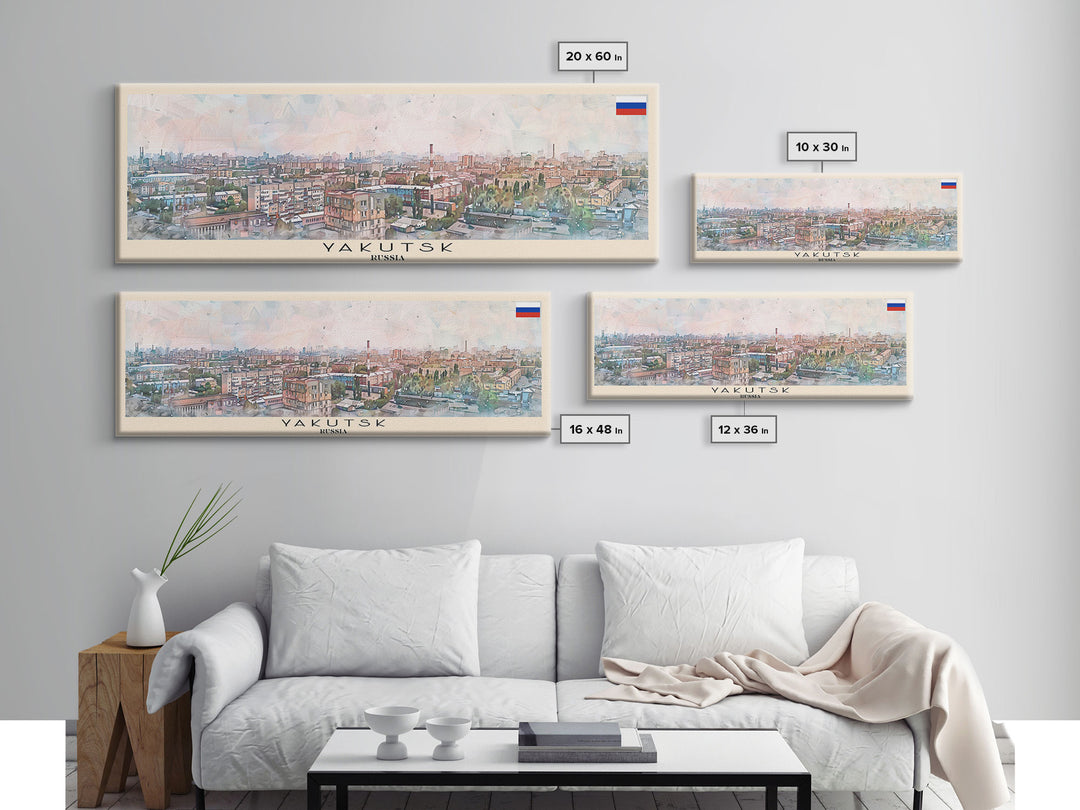 Yakutsk Russia Panoramic Travel Poster, Framed Canvas Print or Metal Wall Art, Travel Art, Home Decor, Panoramic Painting, Midcentury Art