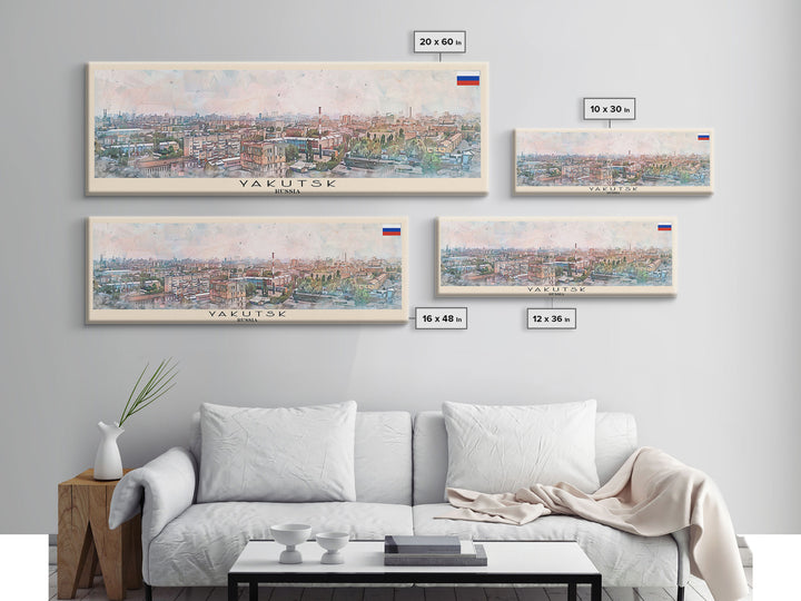 Yakutsk Russia Panoramic Travel Poster, Framed Canvas Print or Metal Wall Art, Travel Art, Home Decor, Panoramic Painting, Midcentury Art