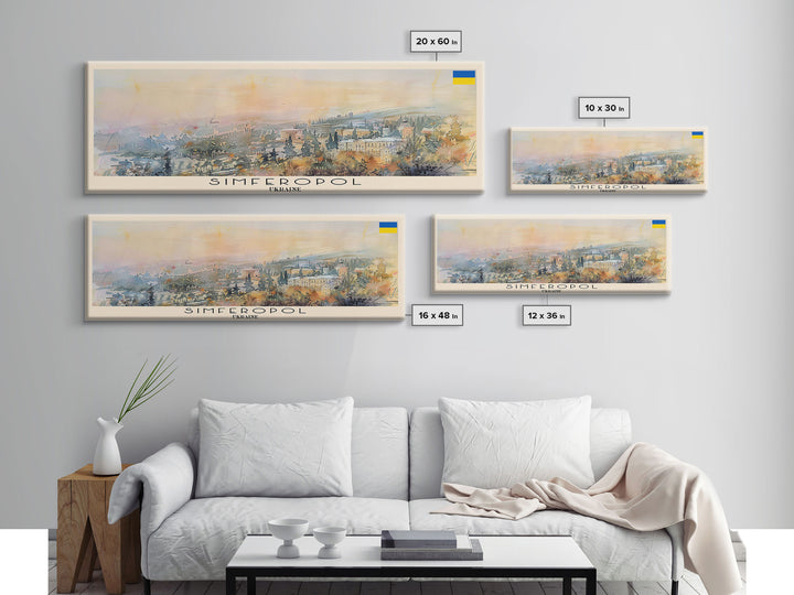 Simferopol Ukraine Panoramic Travel Poster, Framed Canvas Print or Metal Wall Art, Travel Art, Home Decor, Panoramic Painting, Midcentury Art