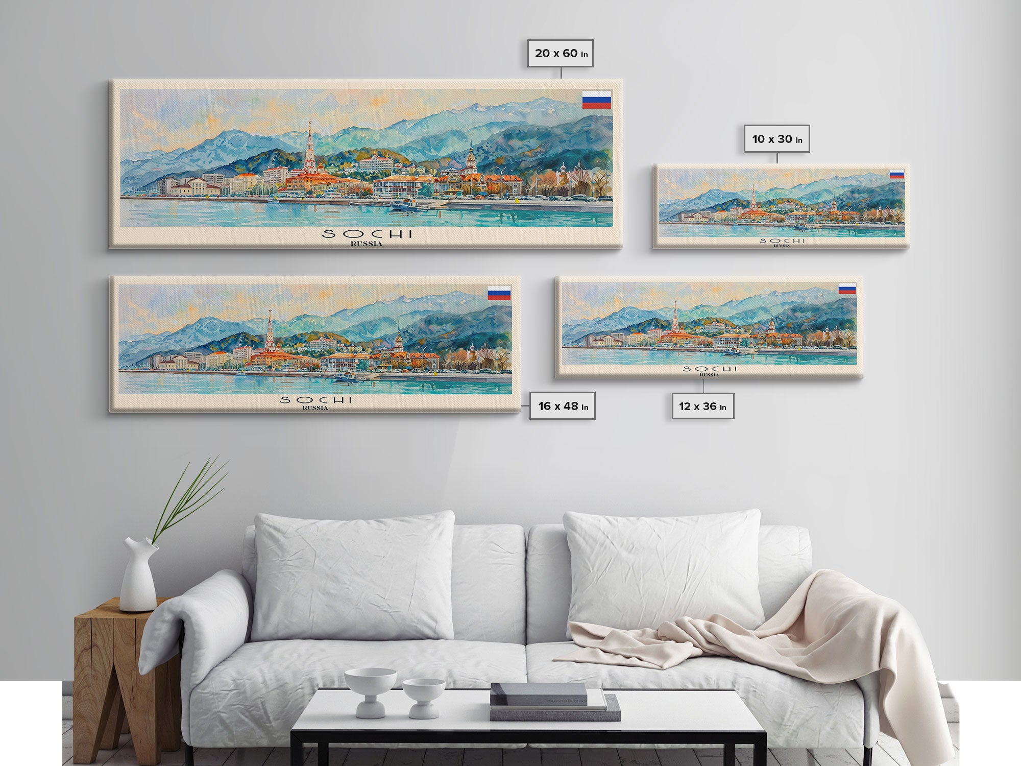 Sochi Russia Panoramic Travel Poster, Framed Canvas Print or Metal Wall Art, Travel Art, Home Decor, Panoramic Painting, Midcentury Art