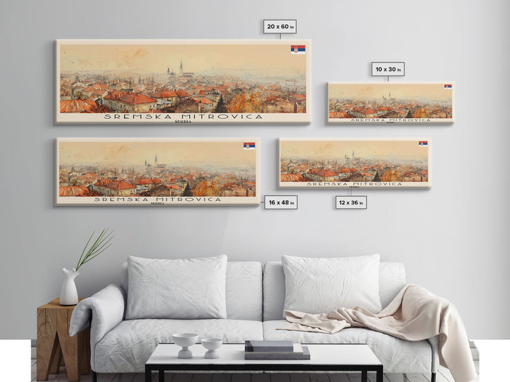 Sremska Mitrovica Serbia Travel Art, City Art, Framed Canvas Print or Metal Wall Art, Europe Travel Poster, Panoramic Wall Art, Extra Wide Wall Art