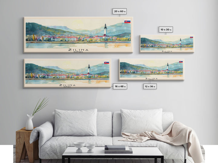 Zilina Slovakia Panoramic Travel Poster, Framed Canvas Print or Metal Wall Art, Travel Art, Home Decor, Panoramic Painting, Midcentury Art