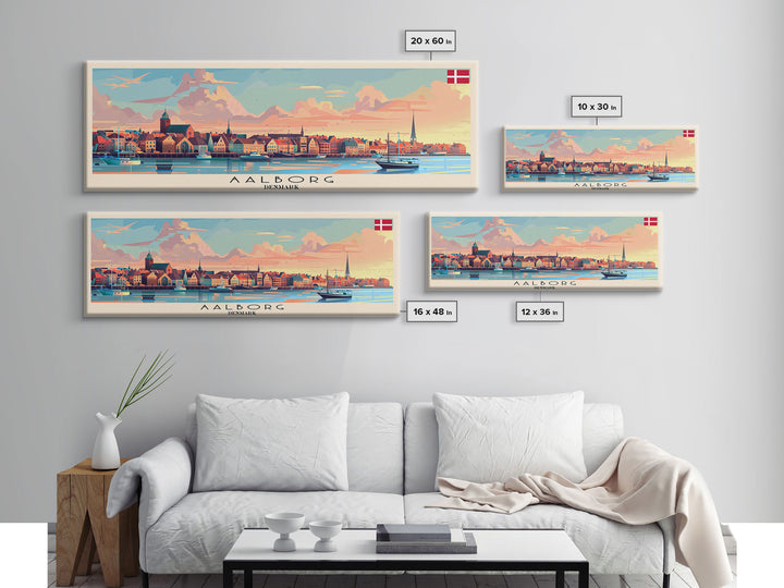 Aalborg Denmark Wall Art, Panoramic Travel Poster, Panoramic Framed Canvas Print, City Wall Art, Wall Hanging Home Decor, Travel Art