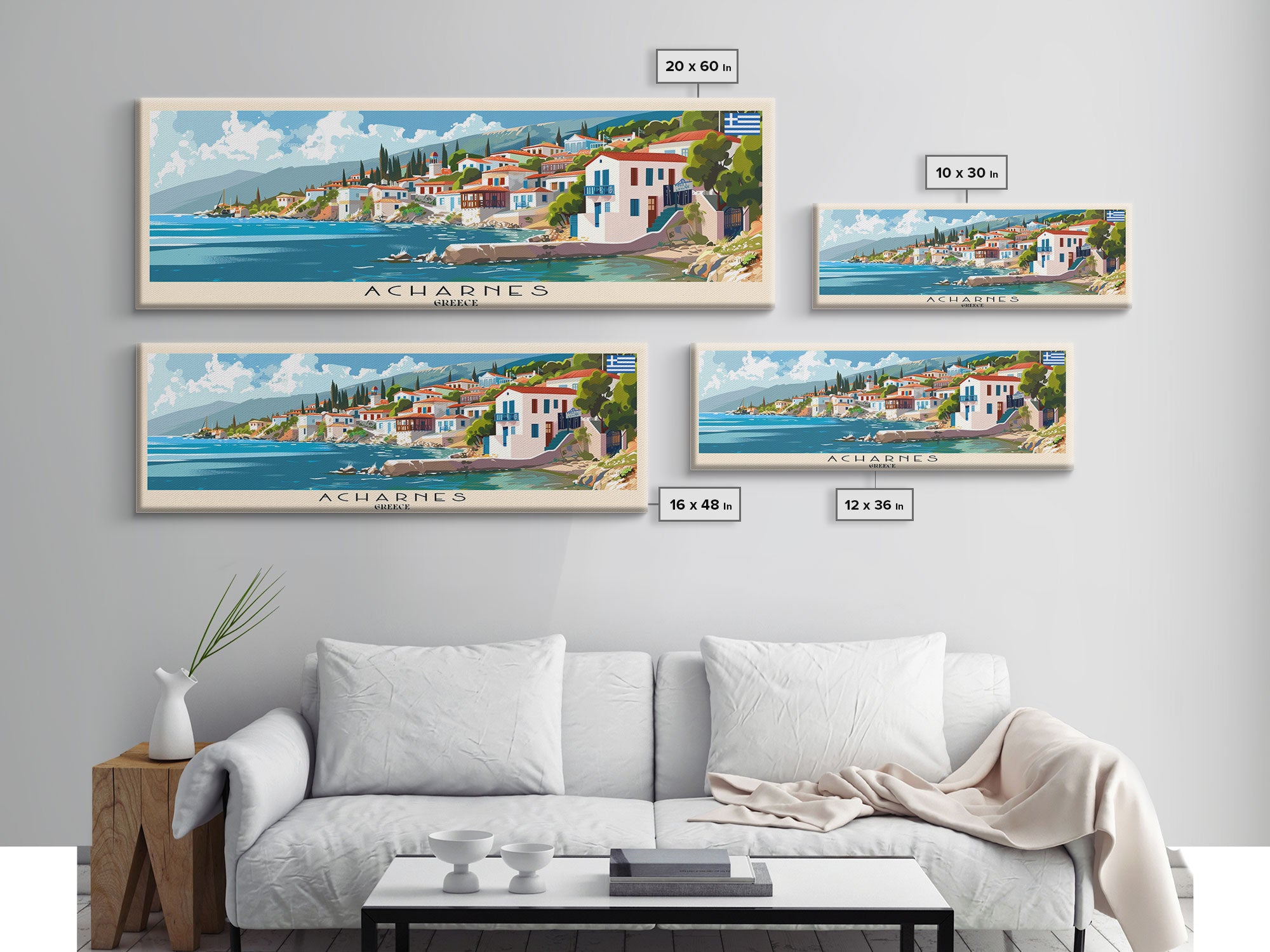 Acharnes Greece Travel Print Wall Art, Panoramic City Art, Travel Art, Wall Decor, Vacation Gift, Framed Canvas Print Or Metal Art