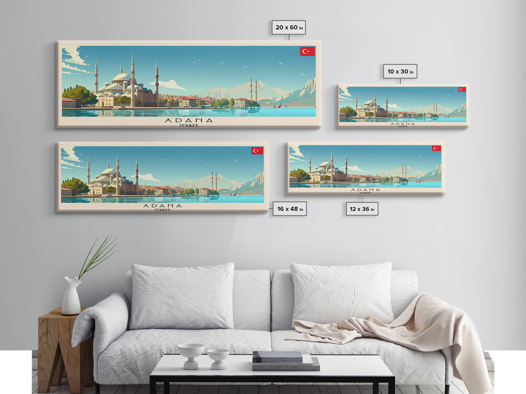 Adana Turkey  Travel Art, City Art, Framed Canvas Print or Metal Wall Art, Europe Travel Poster, Panoramic Wall Art, Extra Wide Wall Art