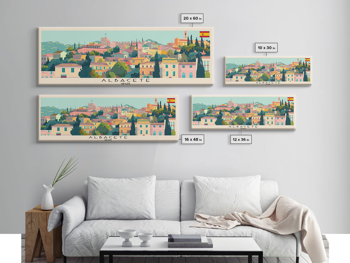 Albacete Spain Travel Print Wall Art, Panoramic City Art, Travel Art, Wall Decor, Vacation Gift, Framed Canvas Print Or Metal Art