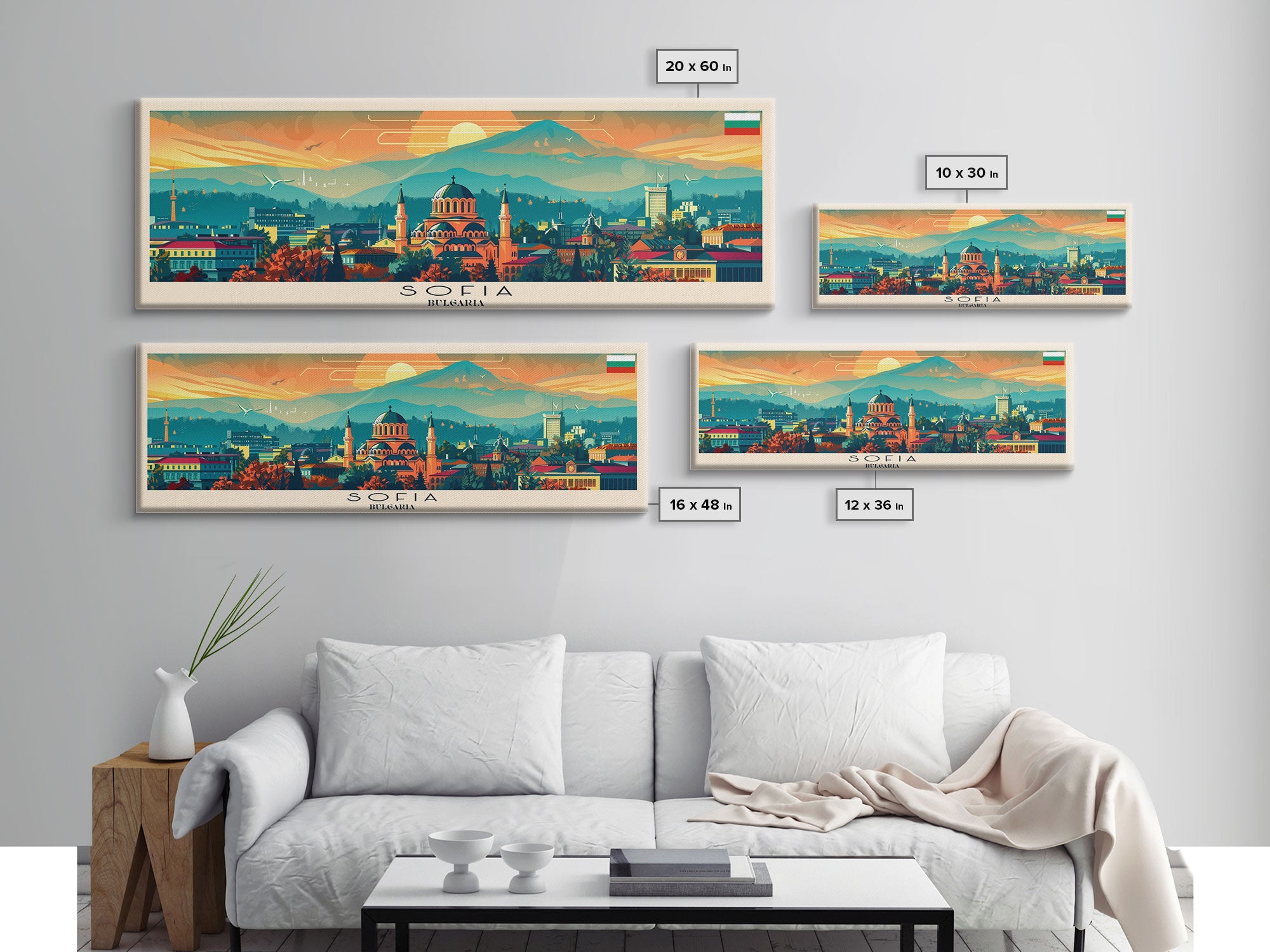 Sofia Bulgaria  Wall Art, Panoramic Travel Poster, Panoramic Framed Canvas Print, City Wall Art, Wall Hanging Home Decor, Travel Art