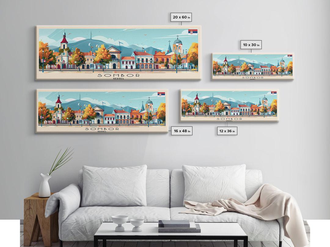 Sombor Serbia Travel Print Wall Art, Panoramic City Art, Travel Art, Wall Decor, Vacation Gift, Framed Canvas Print Or Metal Art