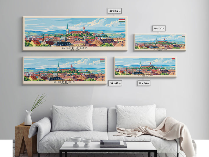 Sopron Hungary Travel Art, City Art, Framed Canvas Print or Metal Wall Art, Europe Travel Poster, Panoramic Wall Art, Extra Wide Wall Art