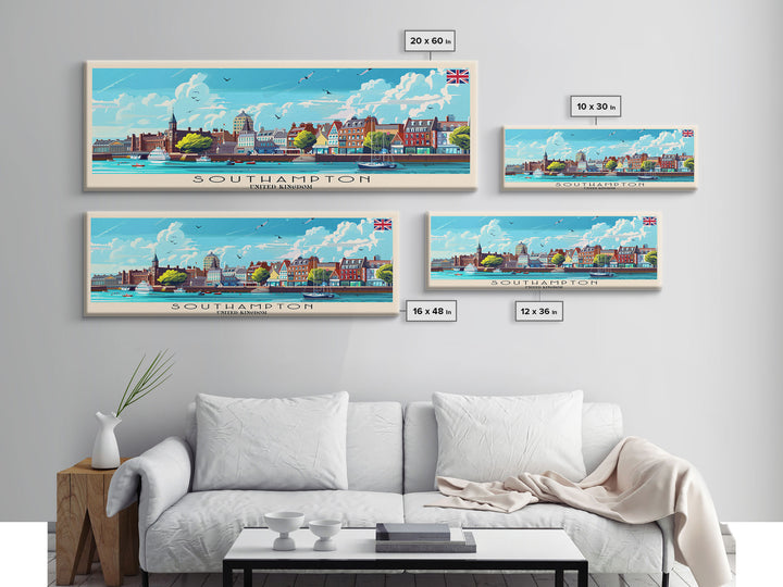 Southampton United Kingdom Wall Art, Panoramic Travel Poster, Panoramic Framed Canvas Print, City Wall Art, Wall Hanging Home Decor, Travel Art