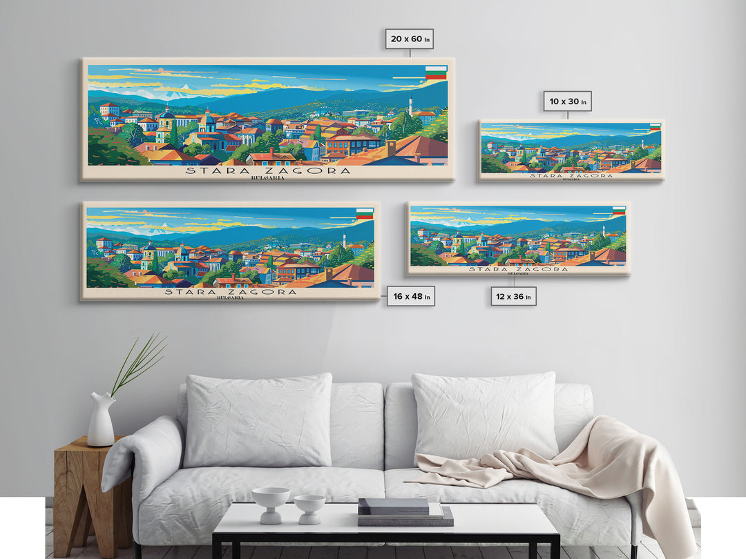 Stara Zagora Bulgaria Wall Art, Panoramic Travel Poster, Panoramic Framed Canvas Print, City Wall Art, Wall Hanging Home Decor, Travel Art