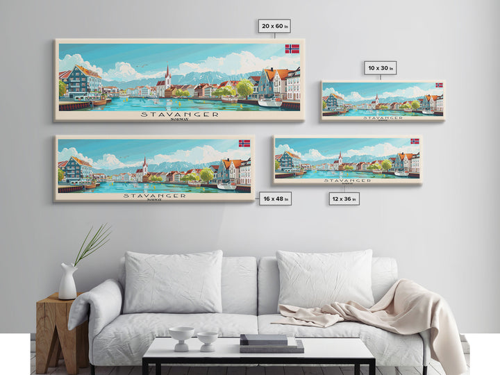 Stavanger Norway Travel Art, City Art, Framed Canvas Print or Metal Wall Art, Europe Travel Poster, Panoramic Wall Art, Extra Wide Wall Art