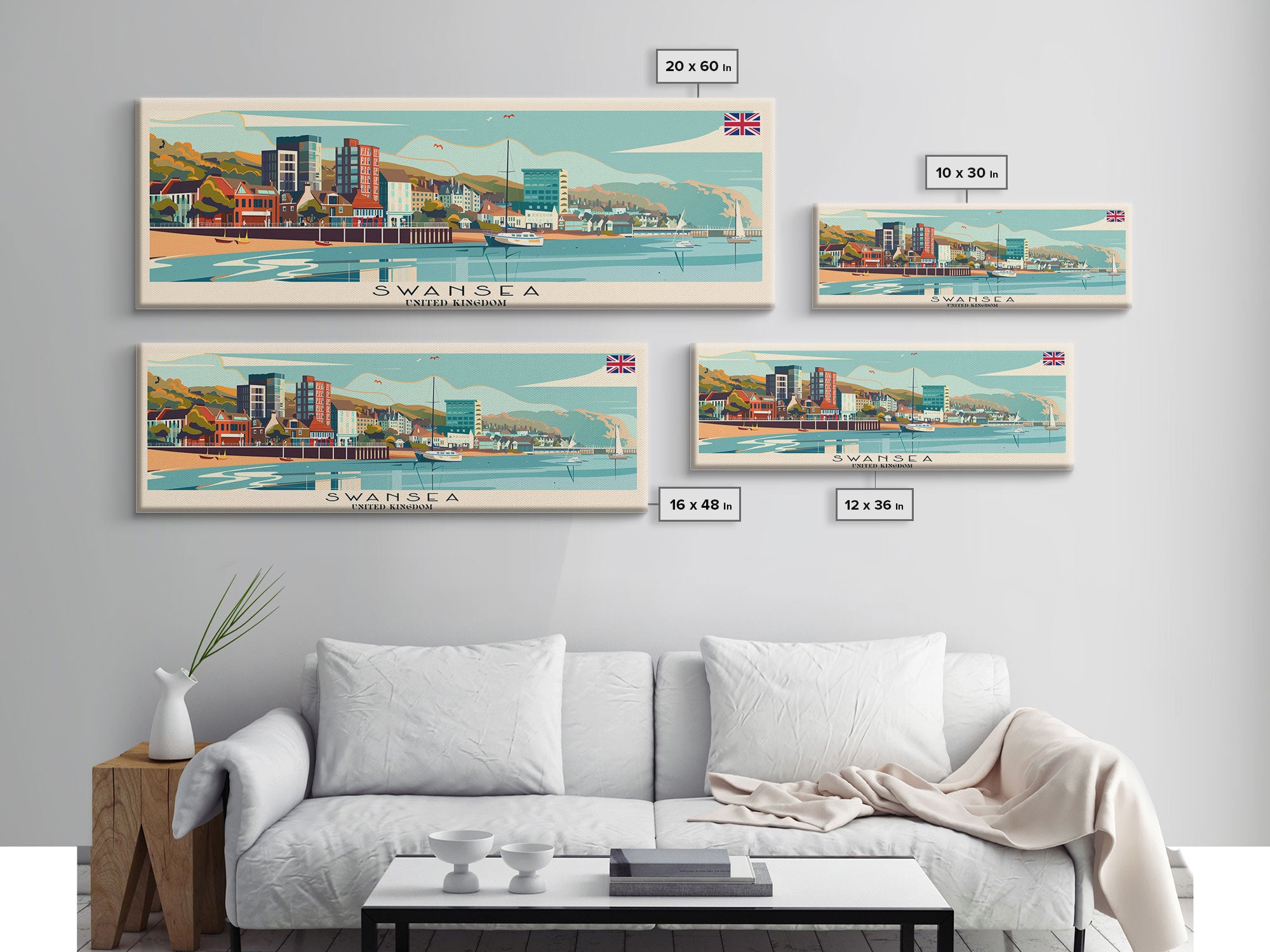 Swansea United Kingdom Wall Art, Panoramic Travel Poster, Panoramic Framed Canvas Print, City Wall Art, Wall Hanging Home Decor, Travel Art