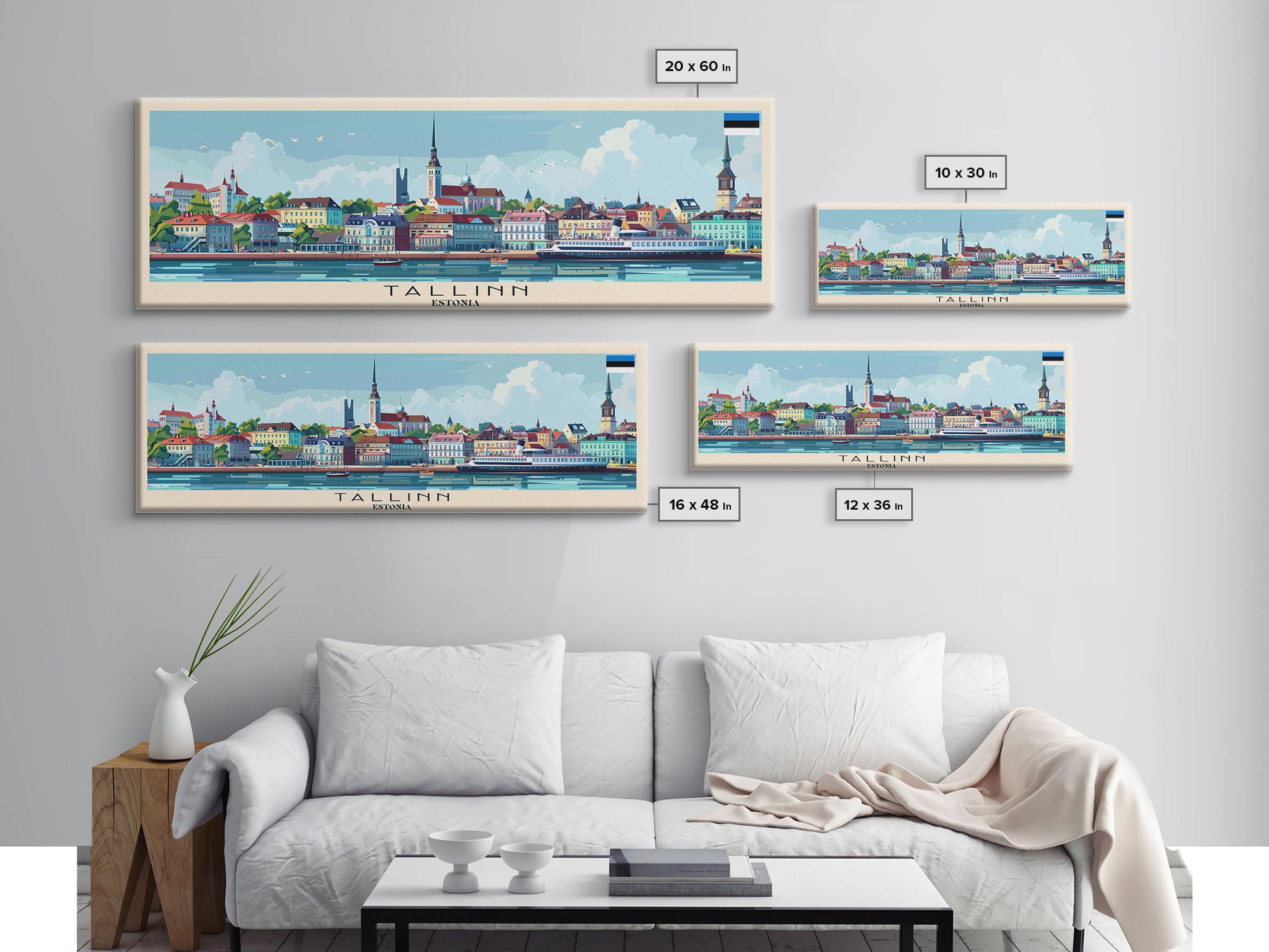 Tallinn Estonia Panoramic Travel Poster, Framed Canvas Print or Metal Wall Art, Travel Art, Home Decor, Panoramic Painting, Midcentury Art