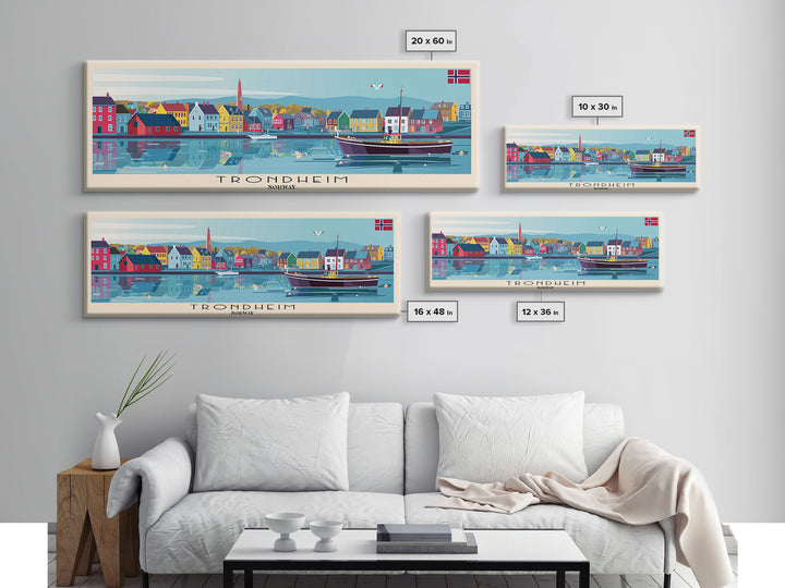 Trondheim Norway Travel Print Wall Art, Panoramic City Art, Travel Art, Wall Decor, Vacation Gift, Framed Canvas Print Or Metal Art