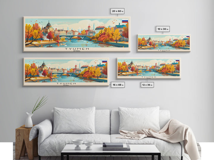 Tyumen Russia Panoramic Travel Poster, Framed Canvas Print or Metal Wall Art, Travel Art, Home Decor, Panoramic Painting, Midcentury Art