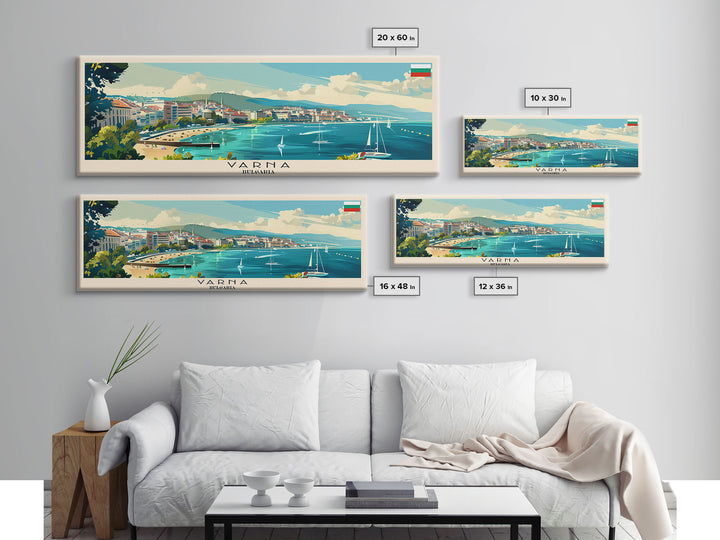 Varna Bulgaria Wall Art, Panoramic Travel Poster, Panoramic Framed Canvas Print, City Wall Art, Wall Hanging Home Decor, Travel Art