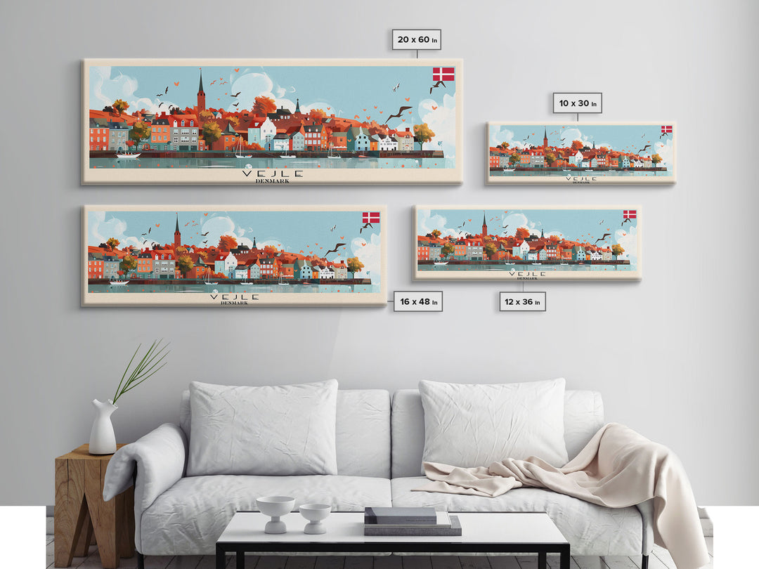 Vejle Denmark Travel Art, City Art, Framed Canvas Print or Metal Wall Art, Europe Travel Poster, Panoramic Wall Art, Extra Wide Wall Art