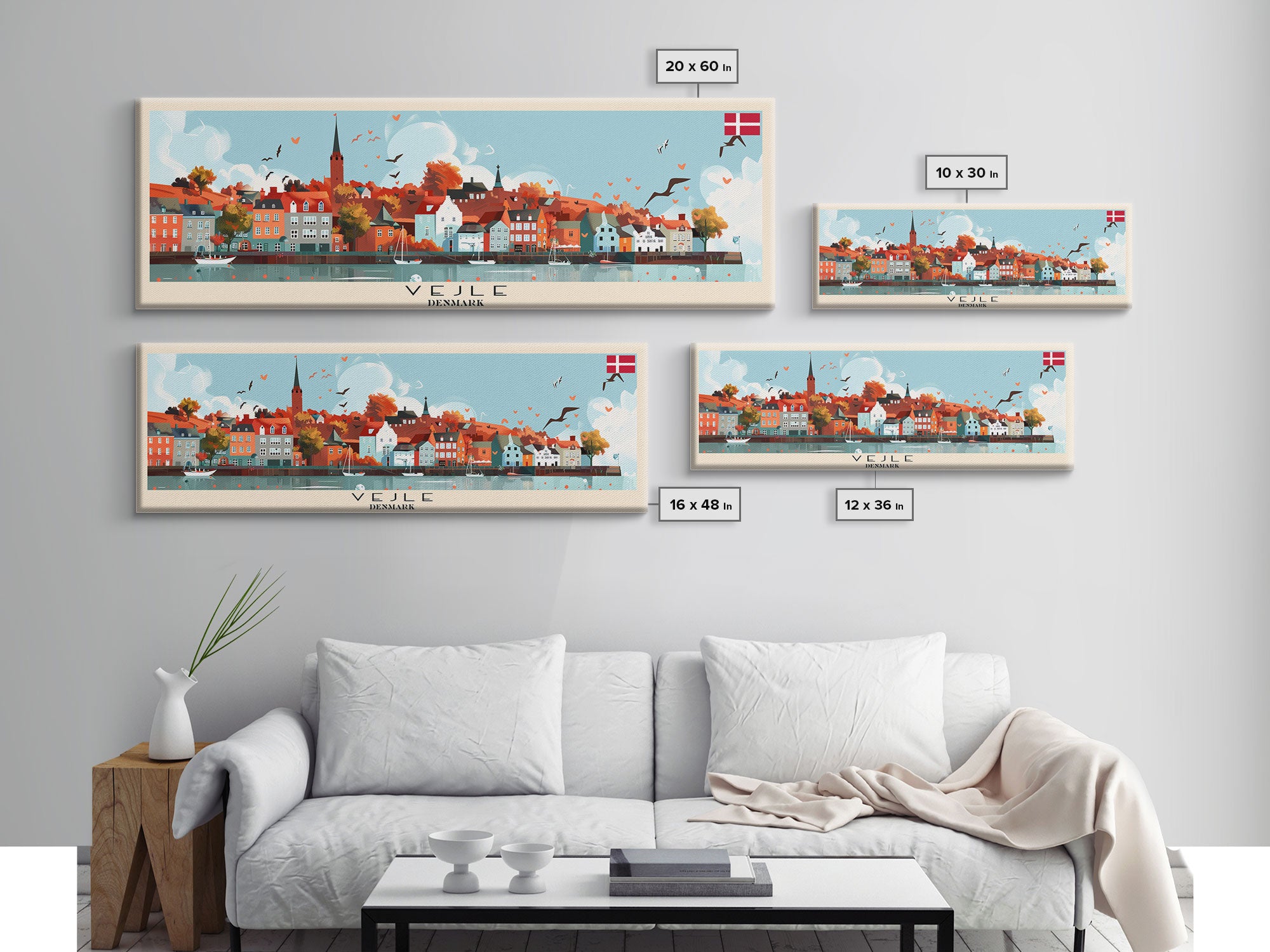 Vejle Denmark Travel Art, City Art, Framed Canvas Print or Metal Wall Art, Europe Travel Poster, Panoramic Wall Art, Extra Wide Wall Art