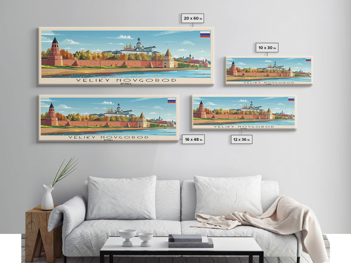 Veliky Novgorod Russia Wall Art, Panoramic Travel Poster, Panoramic Framed Canvas Print, City Wall Art, Wall Hanging Home Decor, Travel Art