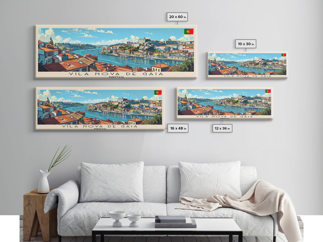 Vila Nova de Gaia Portugal Travel Print Wall Art, Panoramic City Art, Travel Art, Wall Decor, Vacation Gift, Framed Canvas Print Or Metal Art