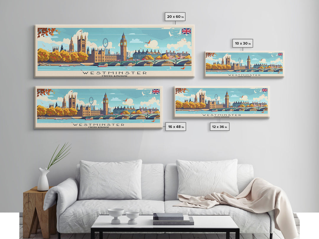 Westminster United Kingdom Wall Art, Panoramic Travel Poster, Panoramic Framed Canvas Print, City Wall Art, Wall Hanging Home Decor, Travel Art