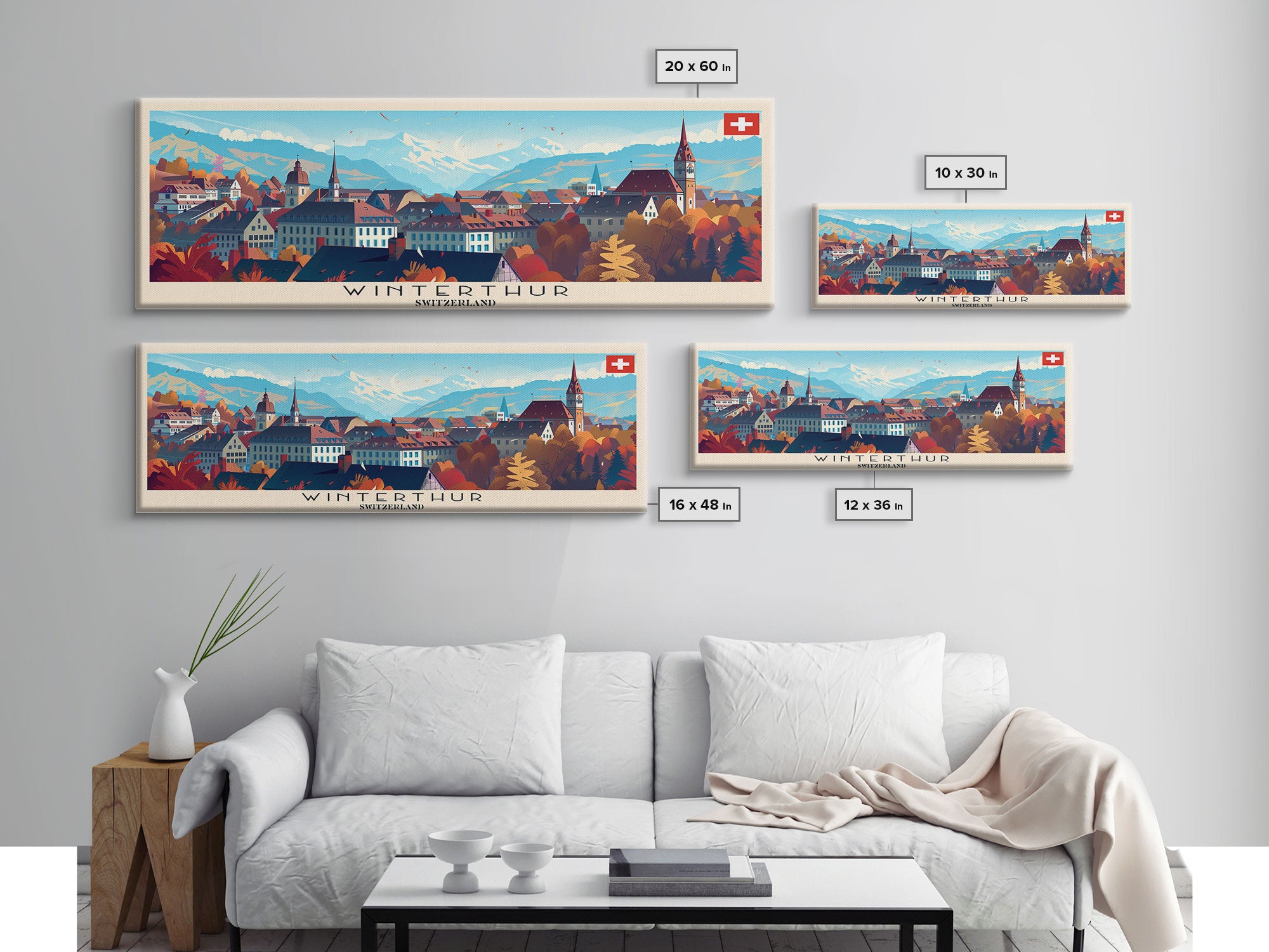 Winterthur Switzerland Travel Art, City Art, Framed Canvas Print or Metal Wall Art, Europe Travel Poster, Panoramic Wall Art, Extra Wide Wall Art