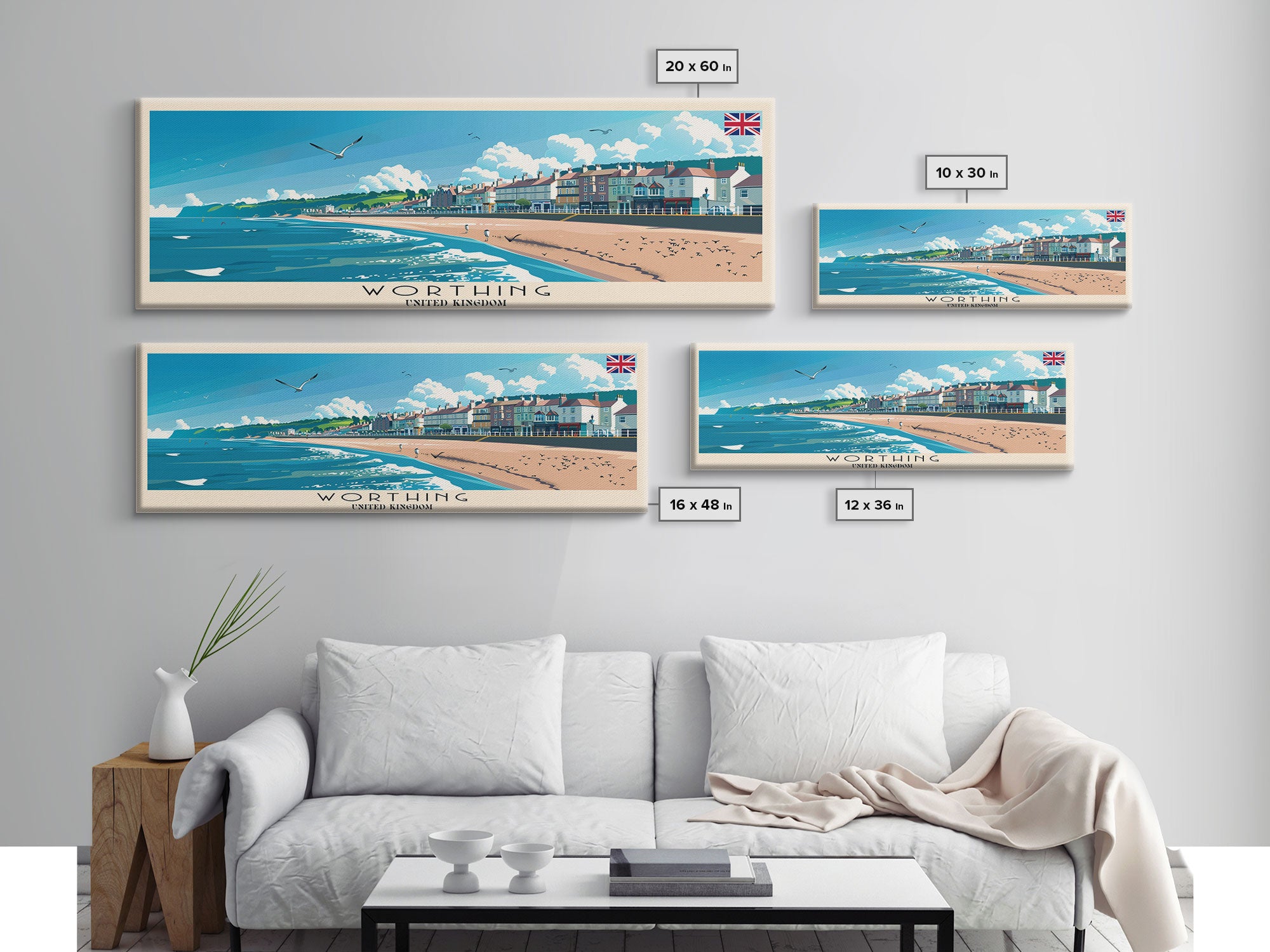 Worthing United Kingdom Wall Art, Panoramic Travel Poster, Panoramic Framed Canvas Print, City Wall Art, Wall Hanging Home Decor, Travel Art