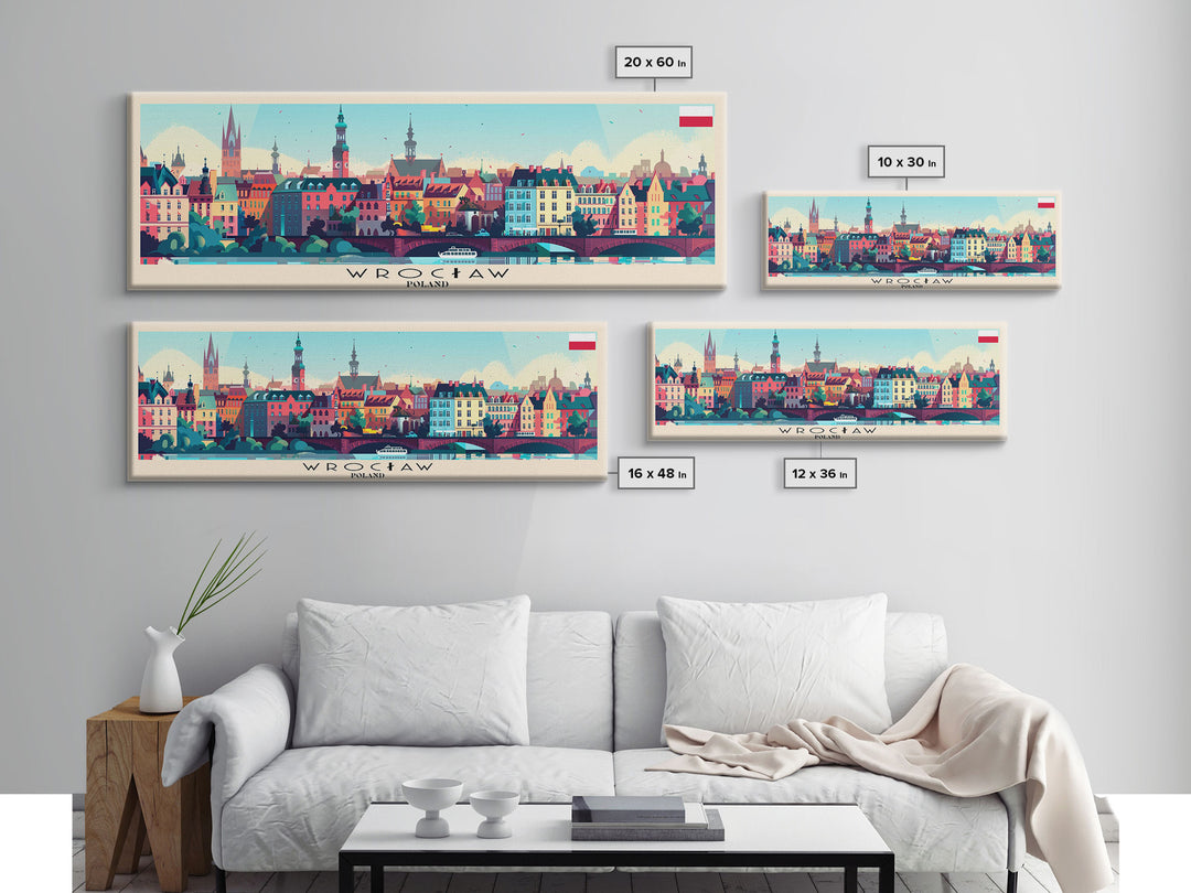 Wroclaw Poland Travel Print Wall Art, Panoramic City Art, Travel Art, Wall Decor, Vacation Gift, Framed Canvas Print Or Metal Art