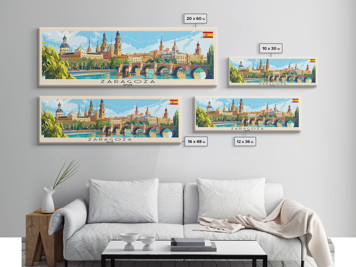 Zaragoza Spain Wall Art, Panoramic Travel Poster, Panoramic Framed Canvas Print, City Wall Art, Wall Hanging Home Decor, Travel Art