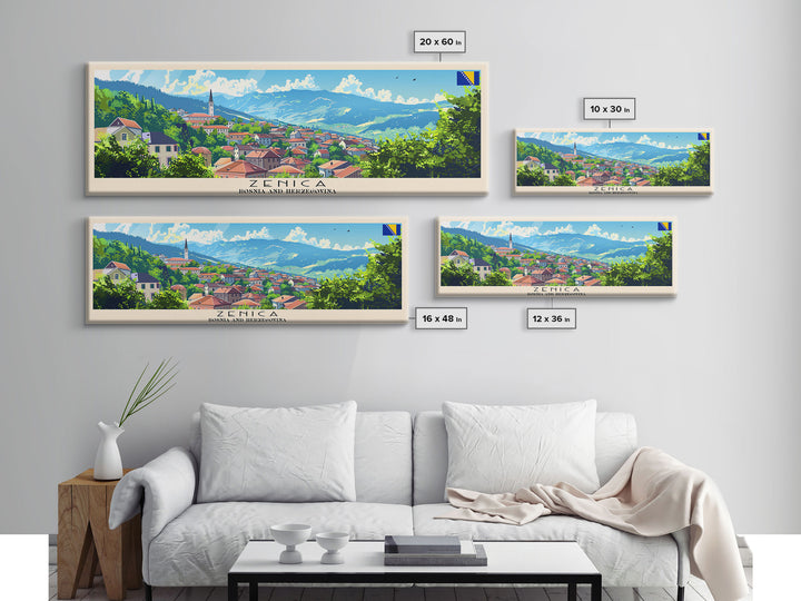 Zenica Bosnia Travel Print Wall Art, Panoramic City Art, Travel Art, Wall Decor, Vacation Gift, Framed Canvas Print Or Metal Art