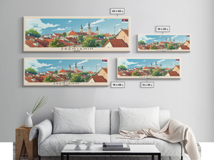 Zrenjanin Serbia Wall Art, Panoramic Travel Poster, Panoramic Framed Canvas Print, City Wall Art, Wall Hanging Home Decor, Travel Art