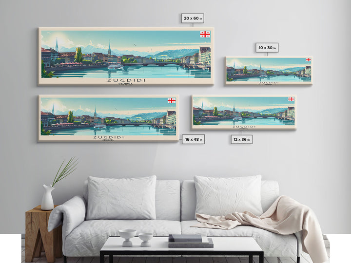 Zugdidi Georgia Travel Print Wall Art, Panoramic City Art, Travel Art, Wall Decor, Vacation Gift, Framed Canvas Print Or Metal Art