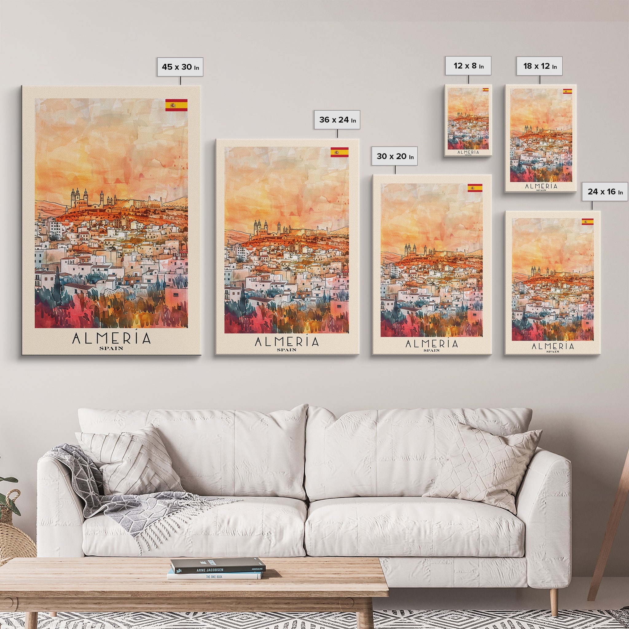 Almerķa Spain Beachside City Travel Poster Art, Framed Canvas Print, Vibrant Wall Art for Living Room, Bedroom Decor, Home Decoration