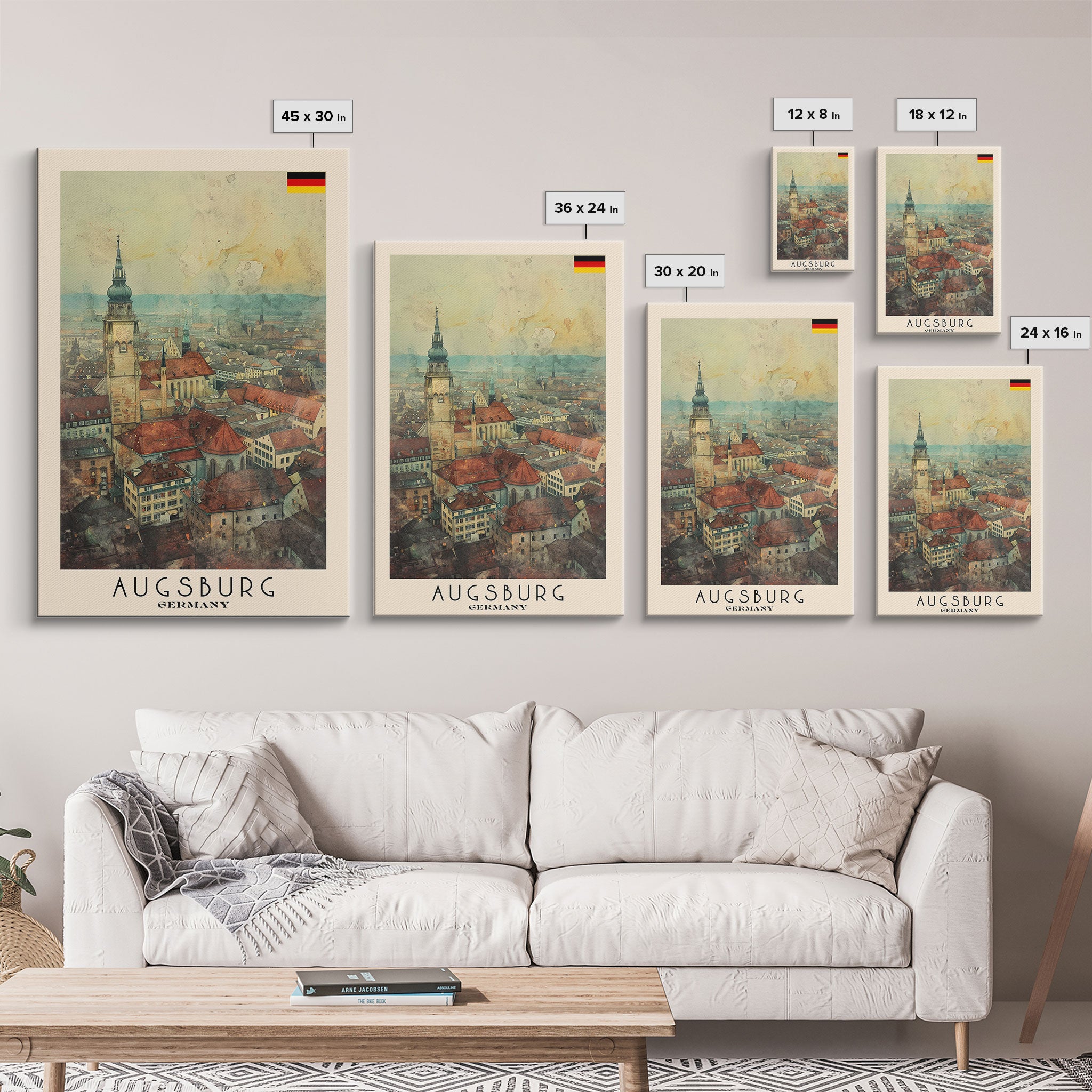 Augsburg Germany Travel Poster Framed Canvas Print, Wall Art, Home Decor, Travel Print, Watercolor Painting, Historical Cityscape, Original Art