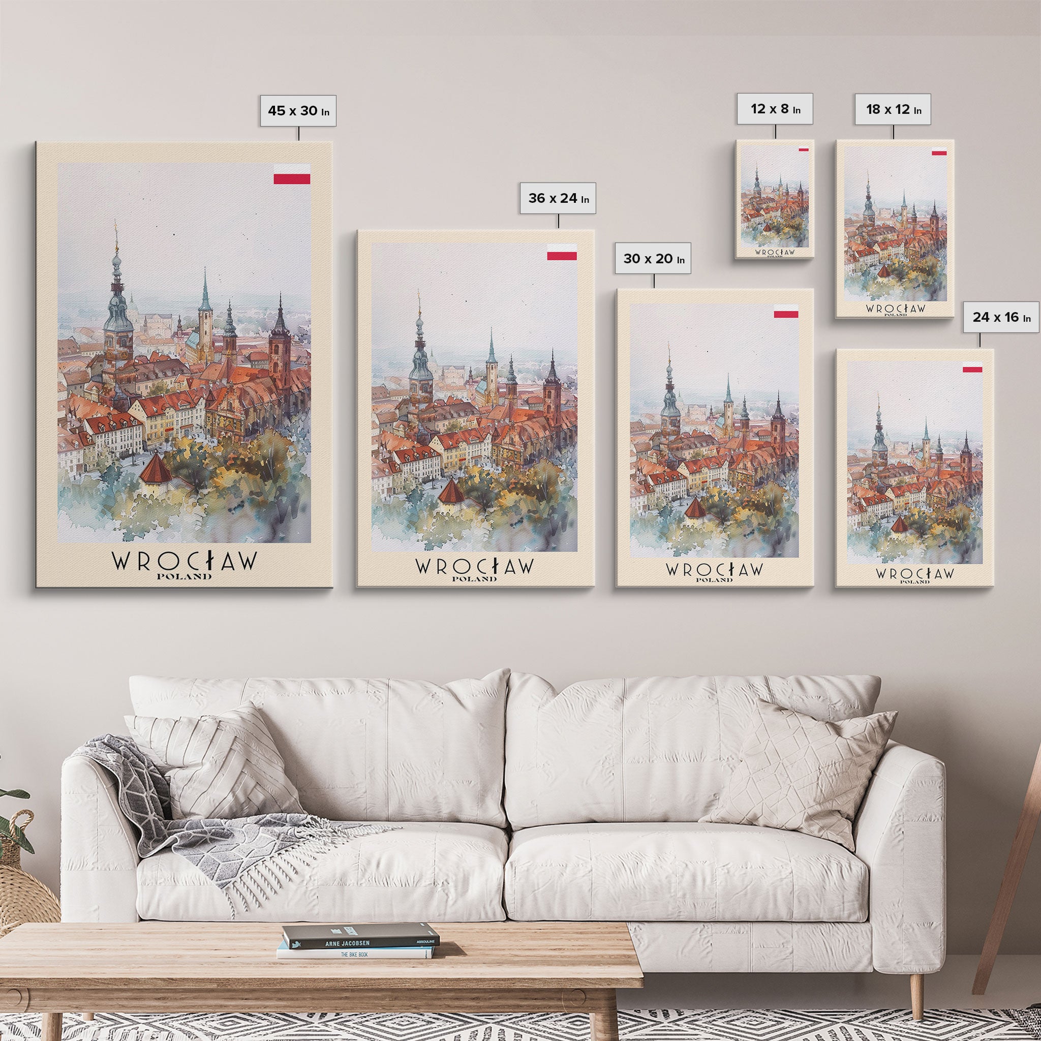 Wrocław Poland Travel Poster Framed Canvas Print, Watercolor Painting, Urban Wall Art, Home Decor, Polish Cityscape, Special Gift