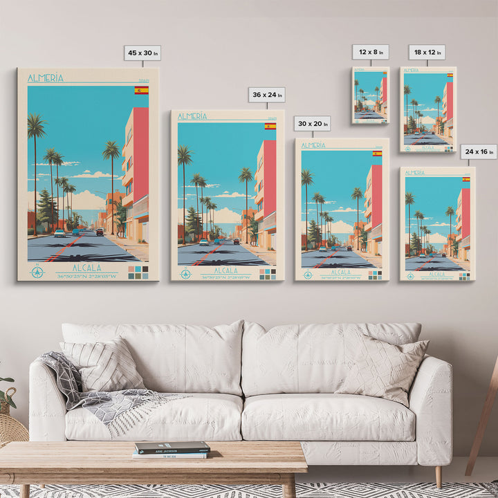 Almeria Spain Travel Poster Framed Canvas Print, Midcentury Modern Art, Pop Art Decor, Wall Art, Vacation Gift, Living Room Decoration, Scenic Print