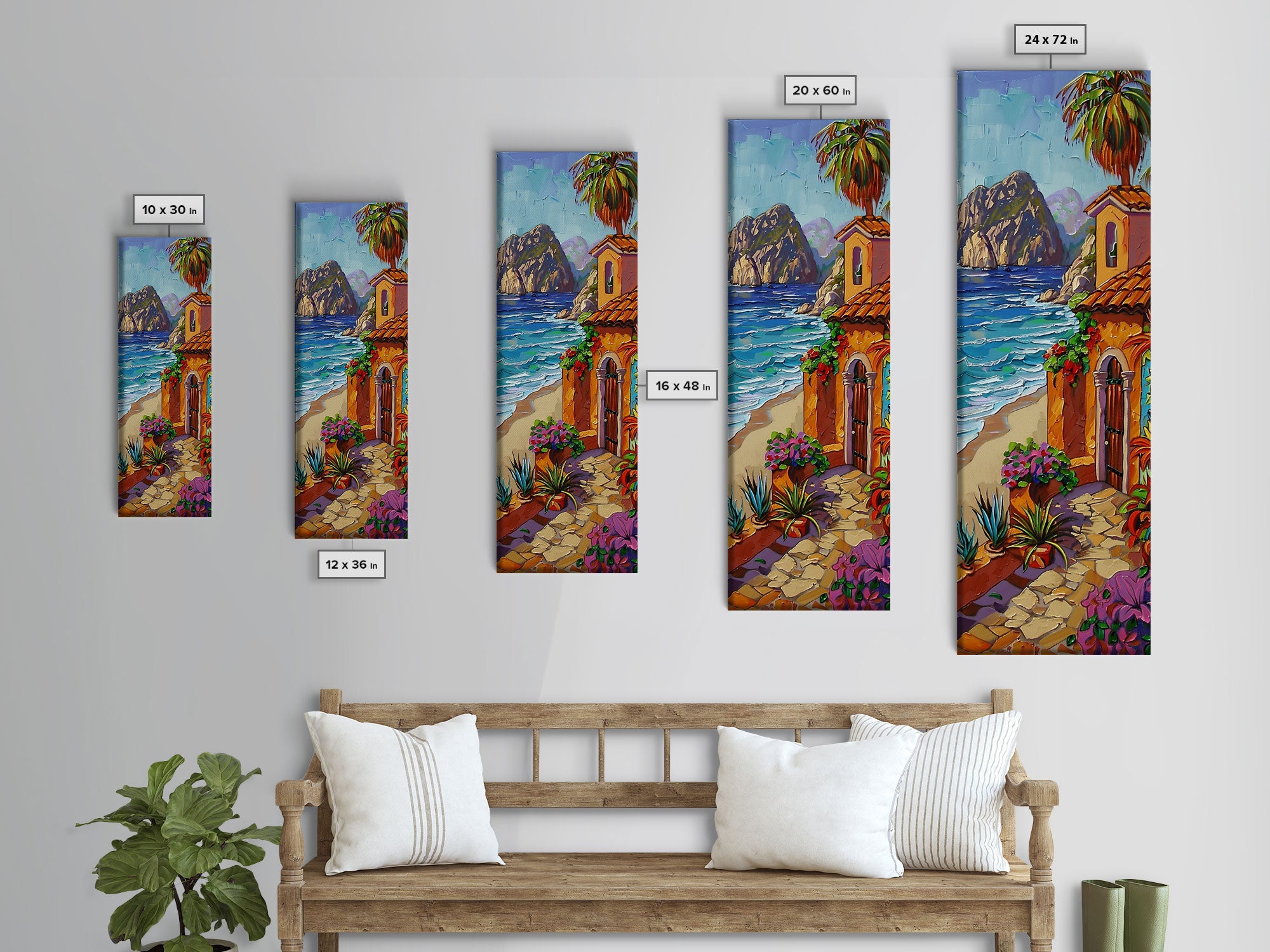 Coastal Printed Canvas Painting Framed, White Framed Wall Art of Hawaii Coast, Housewarming Gift for Her, Tall Narrow Wall Art, Modern Art