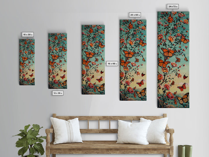 Framed Canvas Monarch Butterfly Painting, Vertical Framed Wall Art, Natured Art Print for Living Room, Housewarming Gift, Butterfly Art