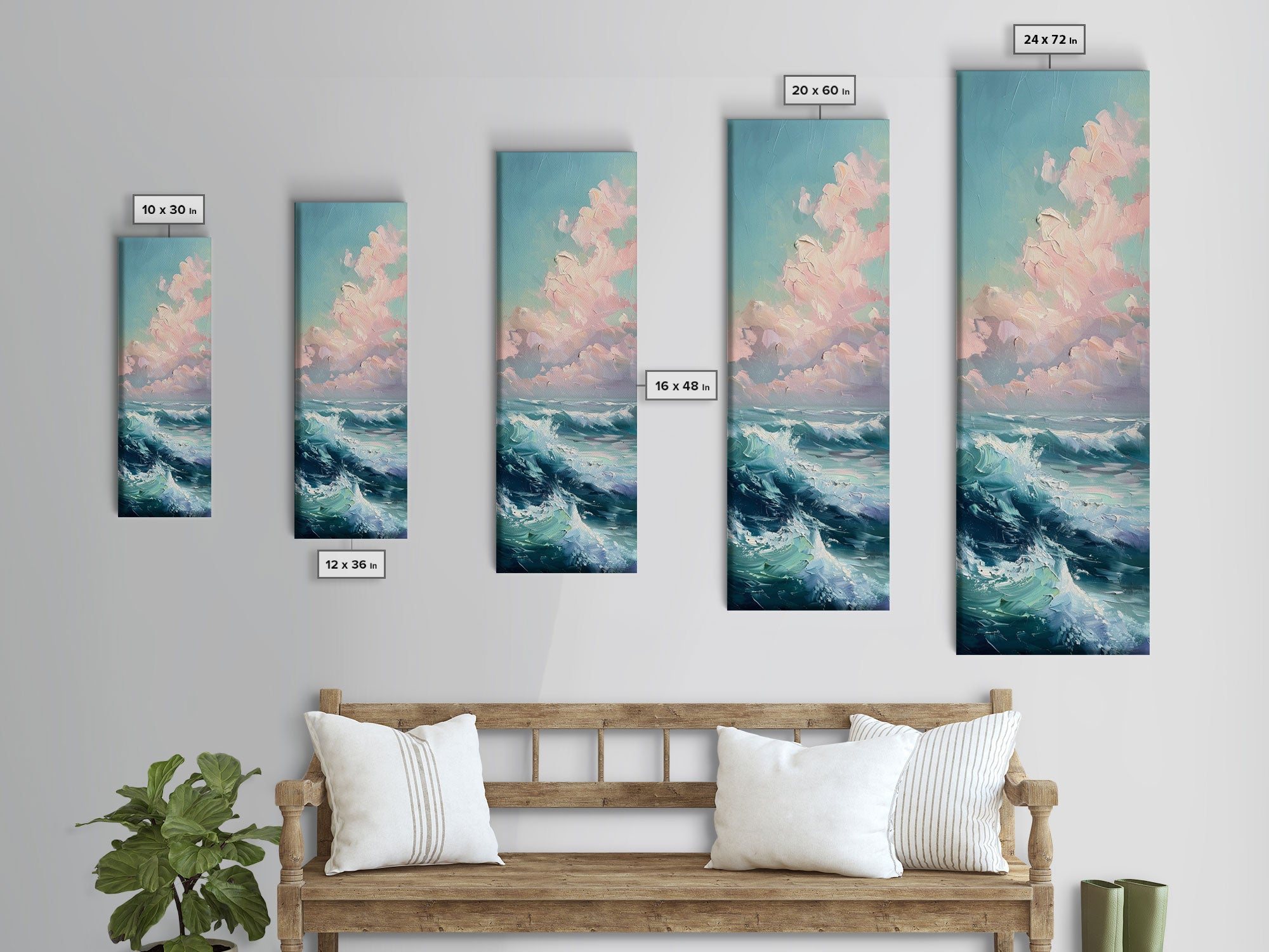 Textured Canvas Painting of Ocean Waves, Ocean Landscape Framed Art, Coastal Wall Art for Beach House, Beach Art Print, Modern Wall Art