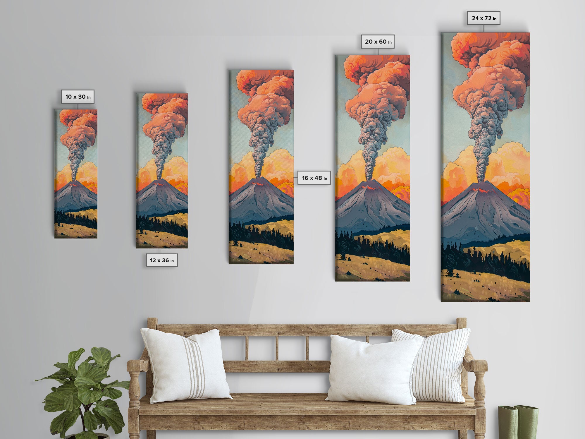 Colorful Volcano Eruption Printed on Framed Canvas, Vertical Landscape Art Print, Mountain Wall Art, 3D Canvas Art, Vertical Office Art