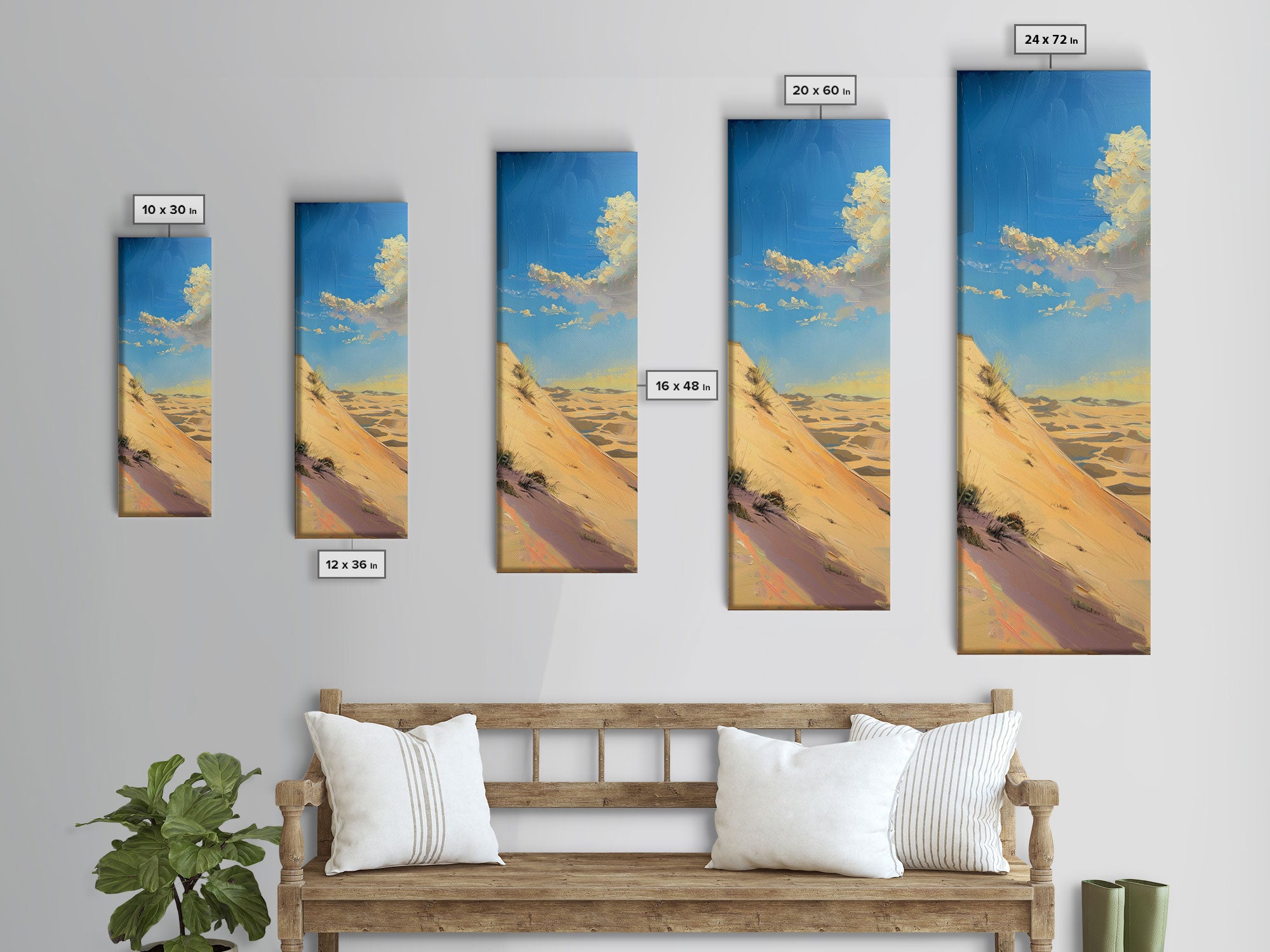 Vertical Canvas Painting of Sand Dunes in Desert Landscape, Framed Oversized Wall Art on Canvas, Tall and Narrow Living Room Wall Art