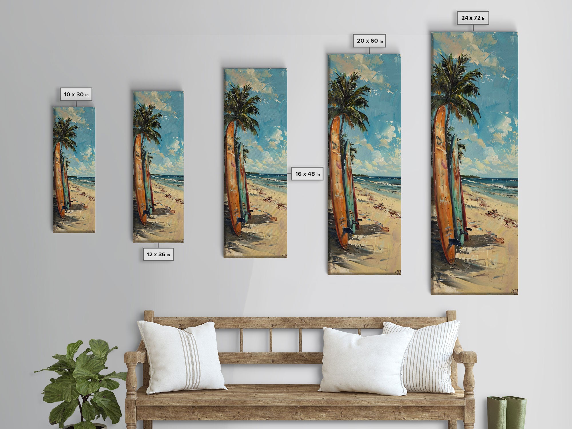 Tall and Narrow Coastal Art Print Framed on Canvas, Surf Art, Beach Landscape Wall Art, Beach House Wall Art, Textured Wall Art for Office