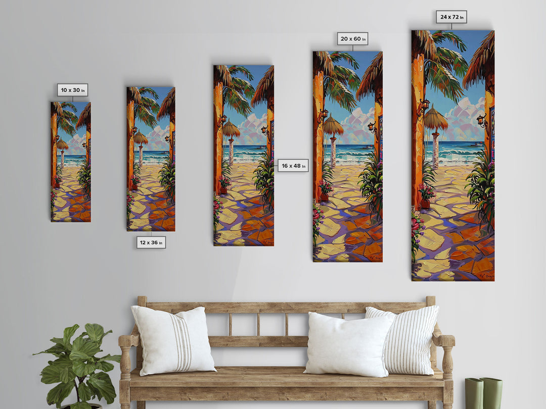 Tall and Narrow Modern Ocean Wall Print Framed on Canvas, Textured Painting of Beach, Contemporary Living Room Wall Art, Colorful Art Print