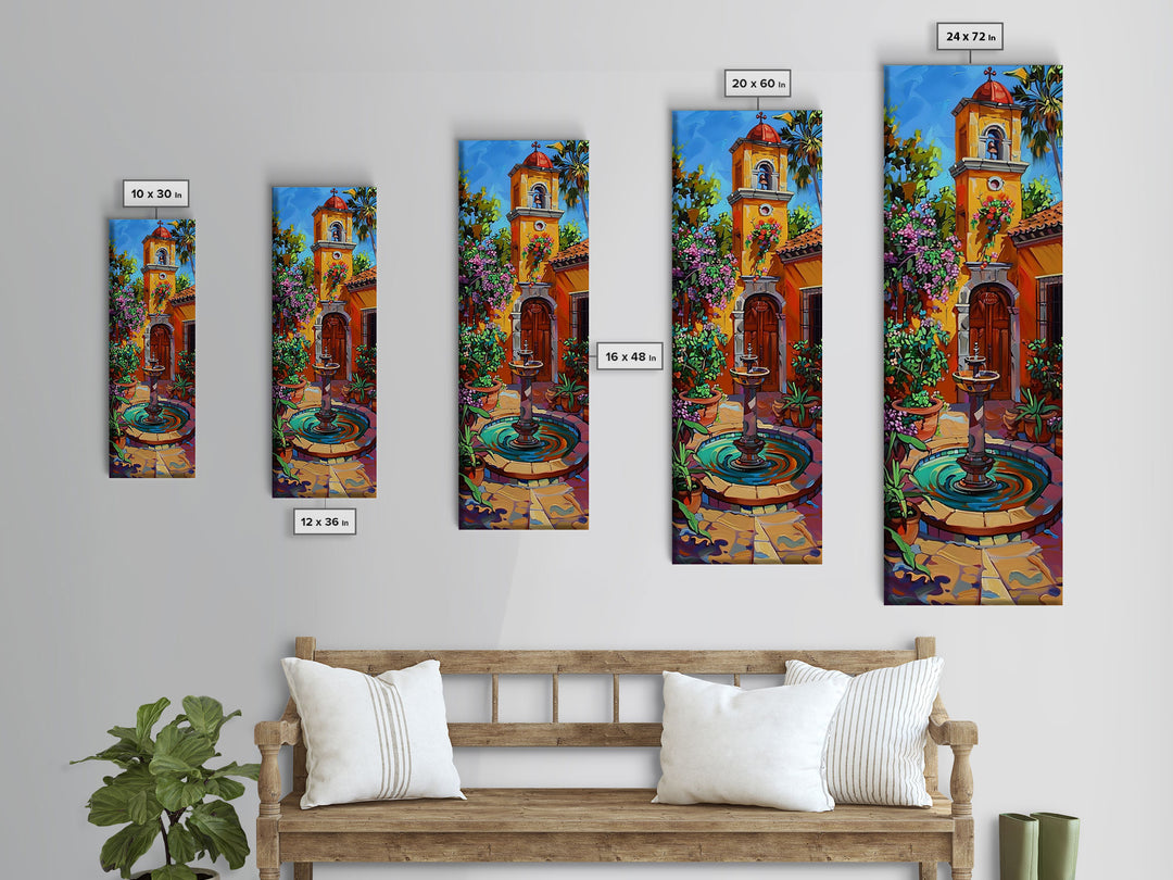 Mexican Inspired Rustic Botanical Canvas Art Print Framed, Colorful Tall and Narrow Abstract Oil Painting, Living Room Art, Botanical Art