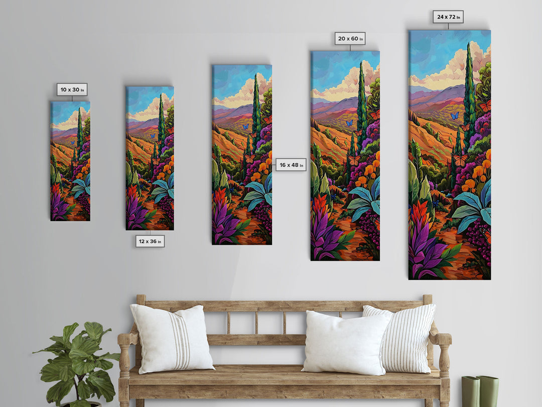 Colorful Landscape Art, Mountain Wall Art Print, Botanical Art for Kitchen, Impasto Canvas Painting Framed and Printed, Modern Wall Art