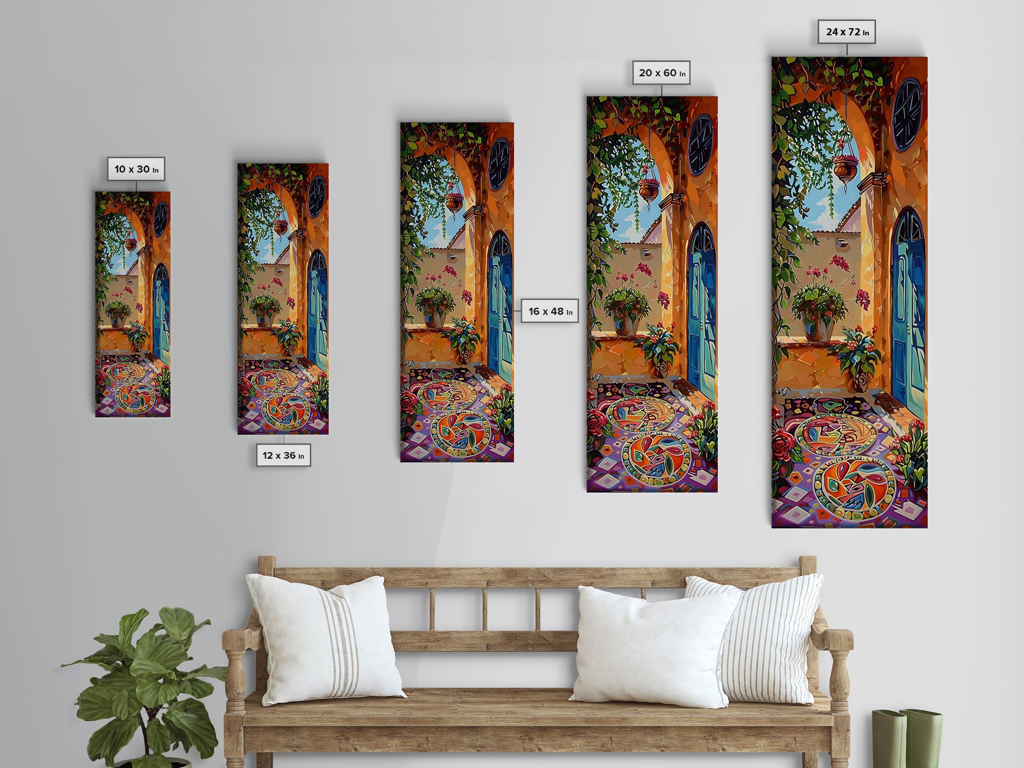 Colorful Spanish Botanical Canvas Art Framed, Oversized Narrow Framed Art for Living Room, Floral Canvas Art, Kitchen Art Print