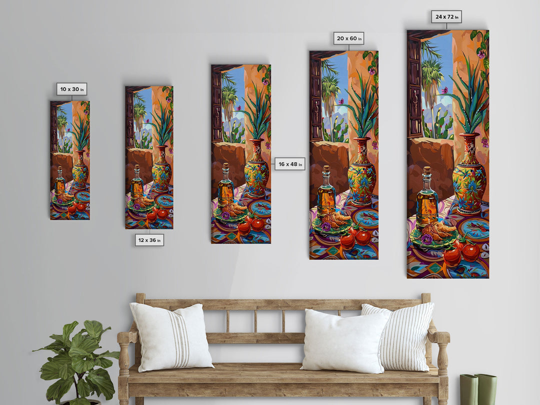 Tropical Landscape Art Print Framed on Canvas, Vertical Food Art for Kitchen, Spanish Inspired Coastal Art Print, Modern Wall Art